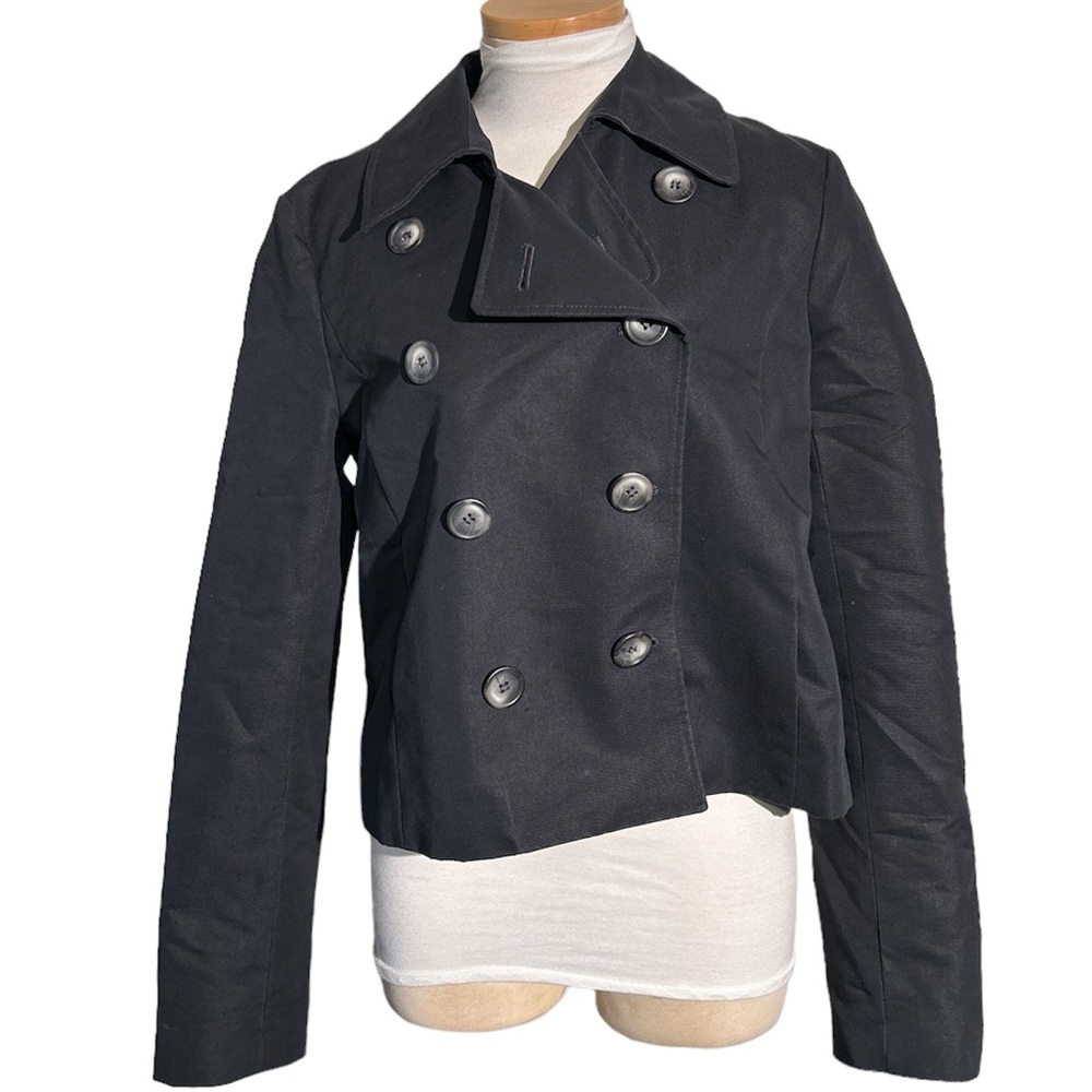 French Connection Double Breasted Blue Short Trench Coat Size 10